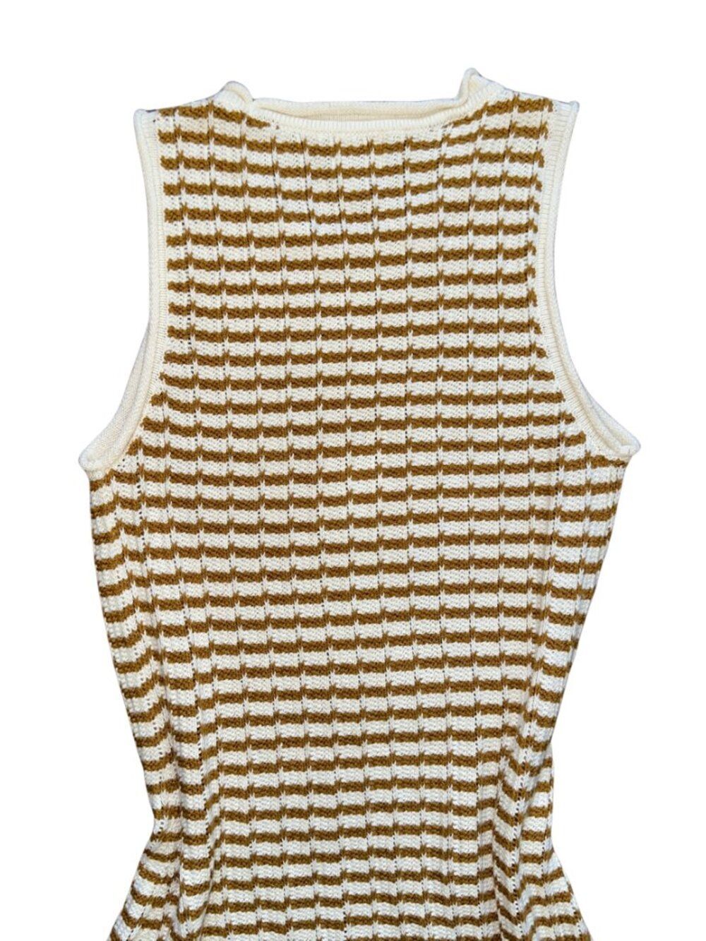 A new day Striped Ribbed Knit Sleeveless Mini Dress Tan Cream Quiet luxury - Picture 9 of 10